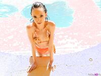 Smoking hot petite spinner Aria Haze peels off her swimsuit and gets her bare pussy pounded by a toy and a hard cock