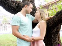 Tiny spinner Carolina Sweets ties her man down and rides his hardon until shes moaning and her pussy is pulsing